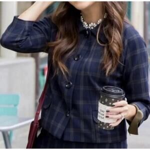 Cabi  Blue Plaid Connery Jacket Pockets Size M